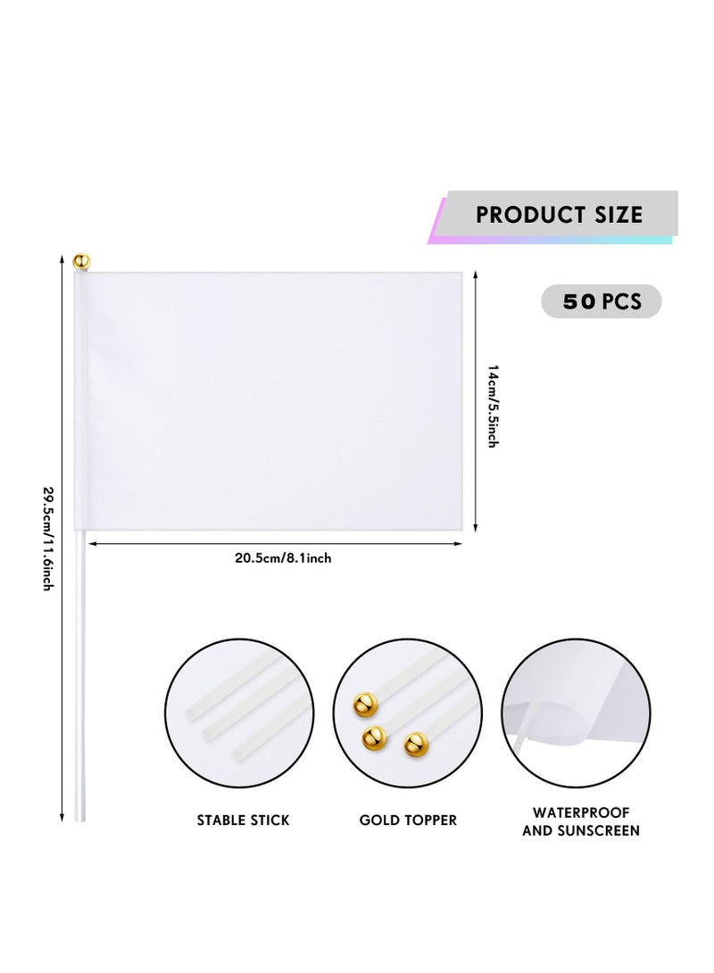 50 Pcs White Small Mini Flags, Bulk Sublimation Blank Flags, Solid Plain White Flag Hand Held, DIY Miniature Flags on Stick for Garden Car Parades Grand Opening Birthday Wedding Party Celebration - Image 4